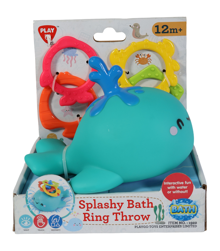 Juguete de baño Ballena Splashy Lanza Anillos PLAYGO para estimulación temprana de bebés +12 meses.