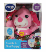 VTech Baby Cuddle & Sing Puppy rosa | Juguete de peluche interactivo con canciones para el aprendizaje de bebés y desarrollo sensorial.