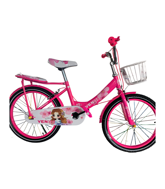 Bicicleta infantil color rosa vibrante con ruedas de radios