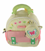 y un monedero circular extraíble con una mariposa bordada.