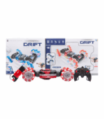 junto a sus dos controladores: uno de pistola tradicional y un control remoto de muñeca de color rojo brillante.