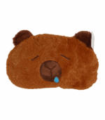 con orejas oscuras y una expresión facial triste con bordados minimalistas y una gota de bordado azul que simula una lágrima o moqueo.