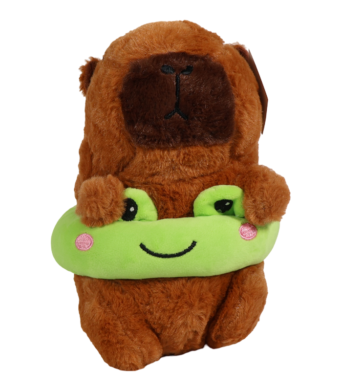 Primer plano de un peluche suave de capybara de color marrón oscuro