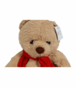 con una bufanda de lana gruesa de rayas rojas y blancas anudada al cuello