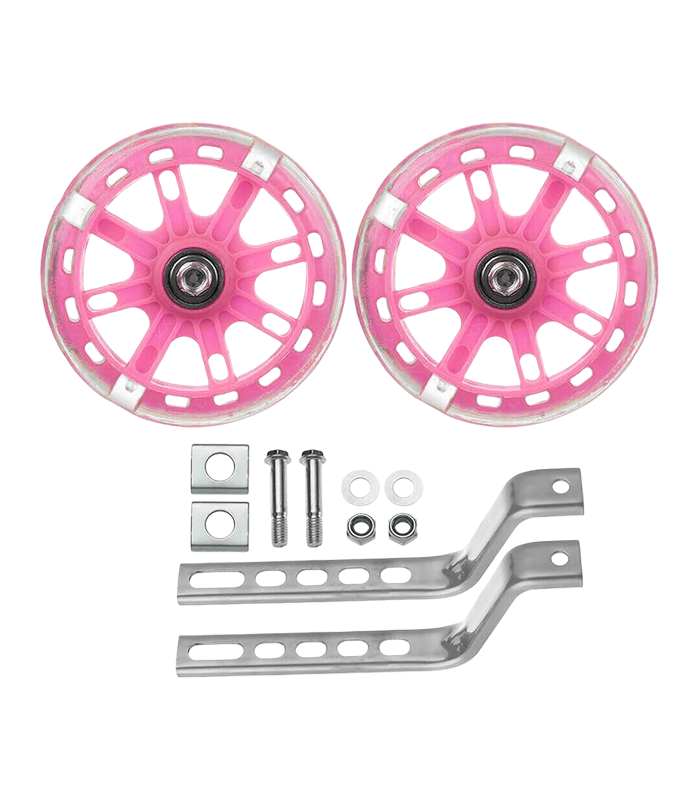 Kit completo de ruedas de entrenamiento rosas y transparentes