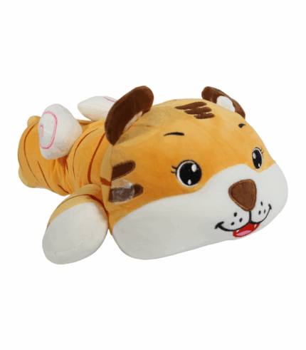 recostado sobre su espalda con pequeñas alas blancas y rosadas. Ideal para usar como almohada corporal o decoración infantil.