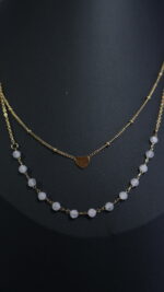 Cadena doble con perlas de Cuarzo natural Blanco - Imagen 3